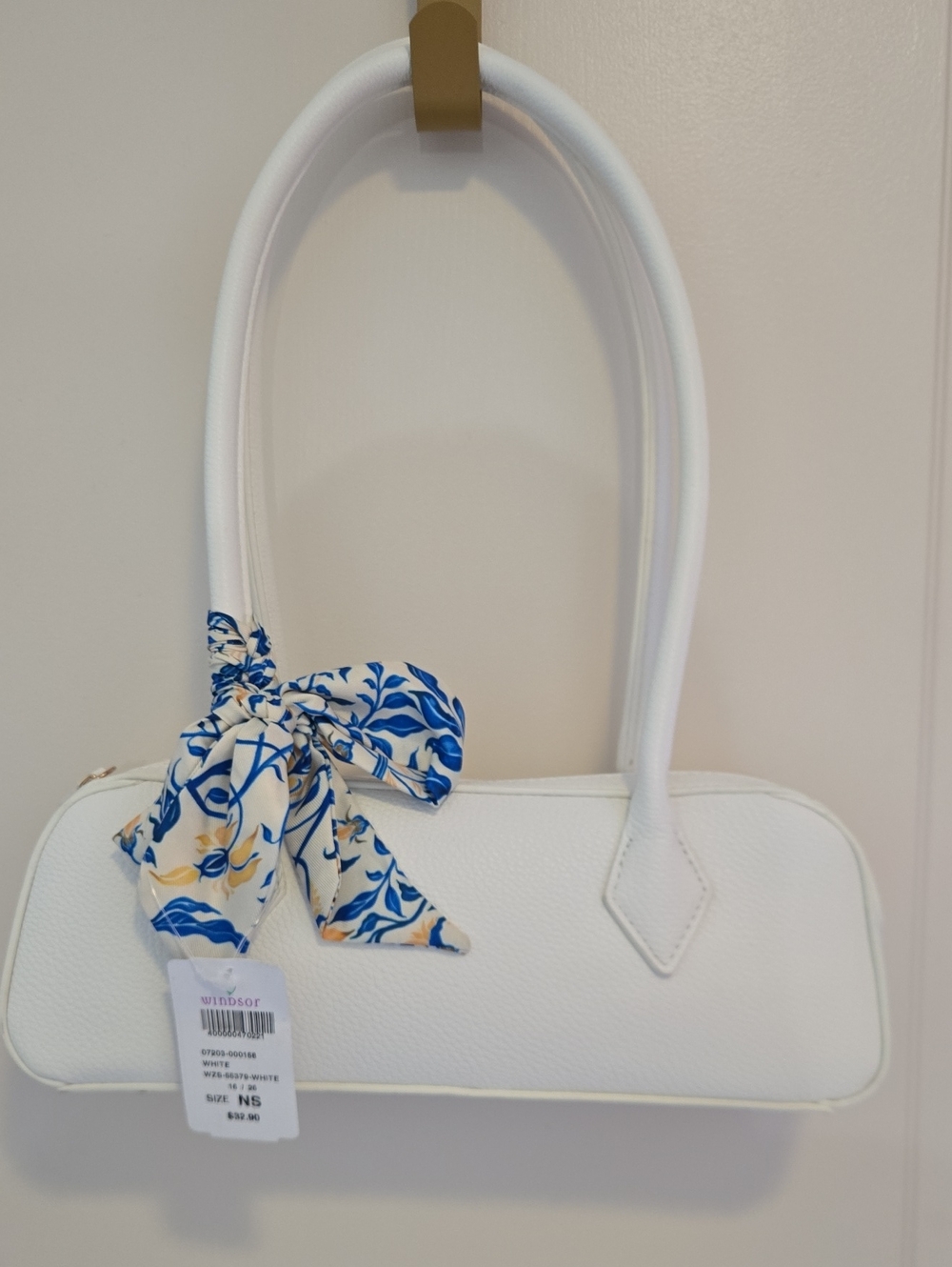 NEW Windsor White Structured Shoulder Bag with Blue & Yellow Scarf
